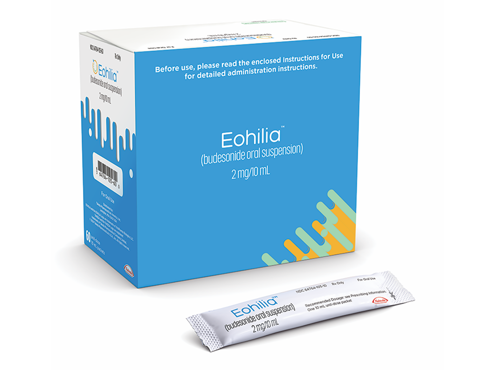 EOHILIA (budesonide oral suspension) box and premixed packet