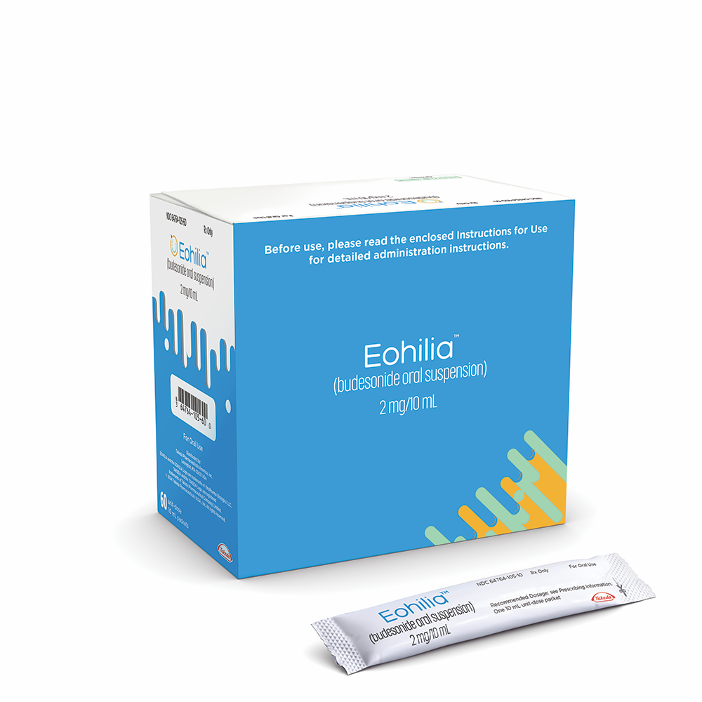 EOHILIA (budesonide oral suspension) box and premixed packet